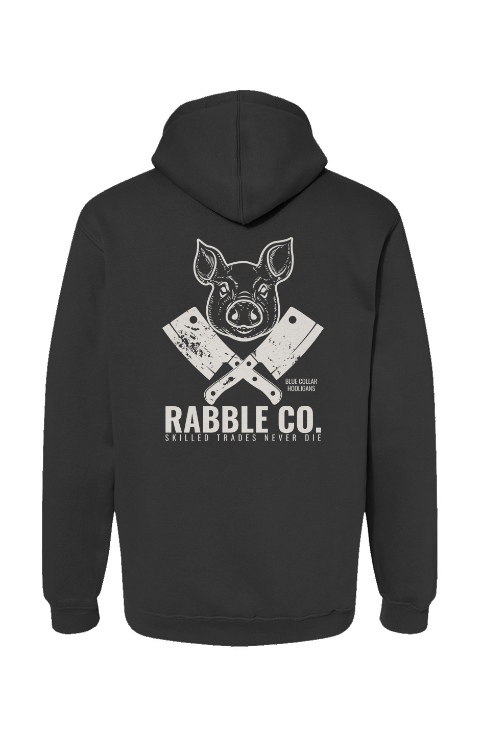 Pig N Cleaver butcher hoodie, USA-made Bayside heavyweight fleece by Rabble Co.