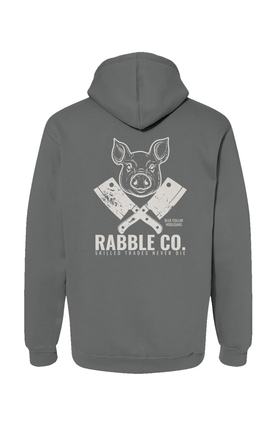 Pig N Cleaver butcher hoodie, USA-made Bayside heavyweight fleece by Rabble Co.