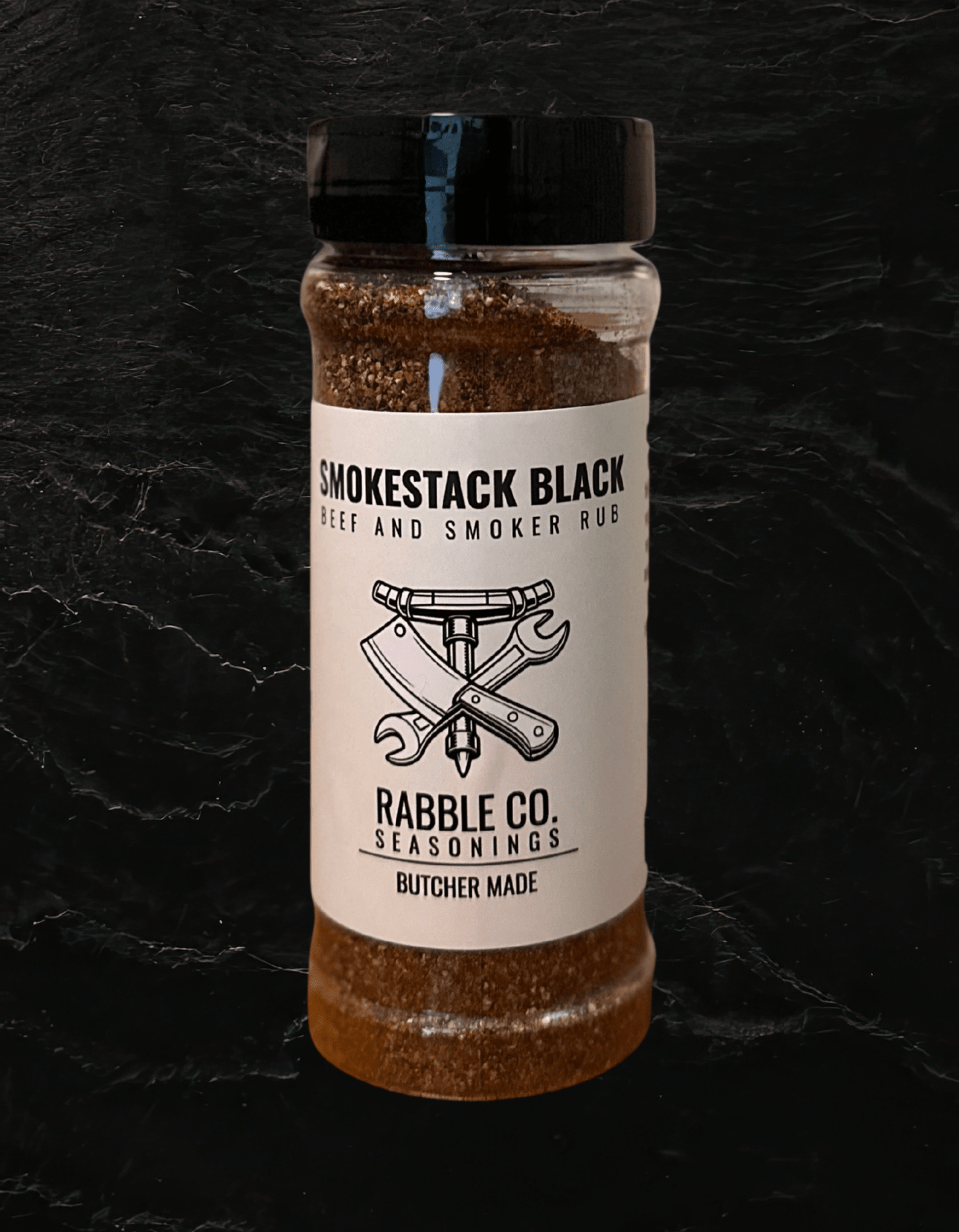 Smokestack Black bold BBQ rub, small-batch craft seasoning by Rabble Co.