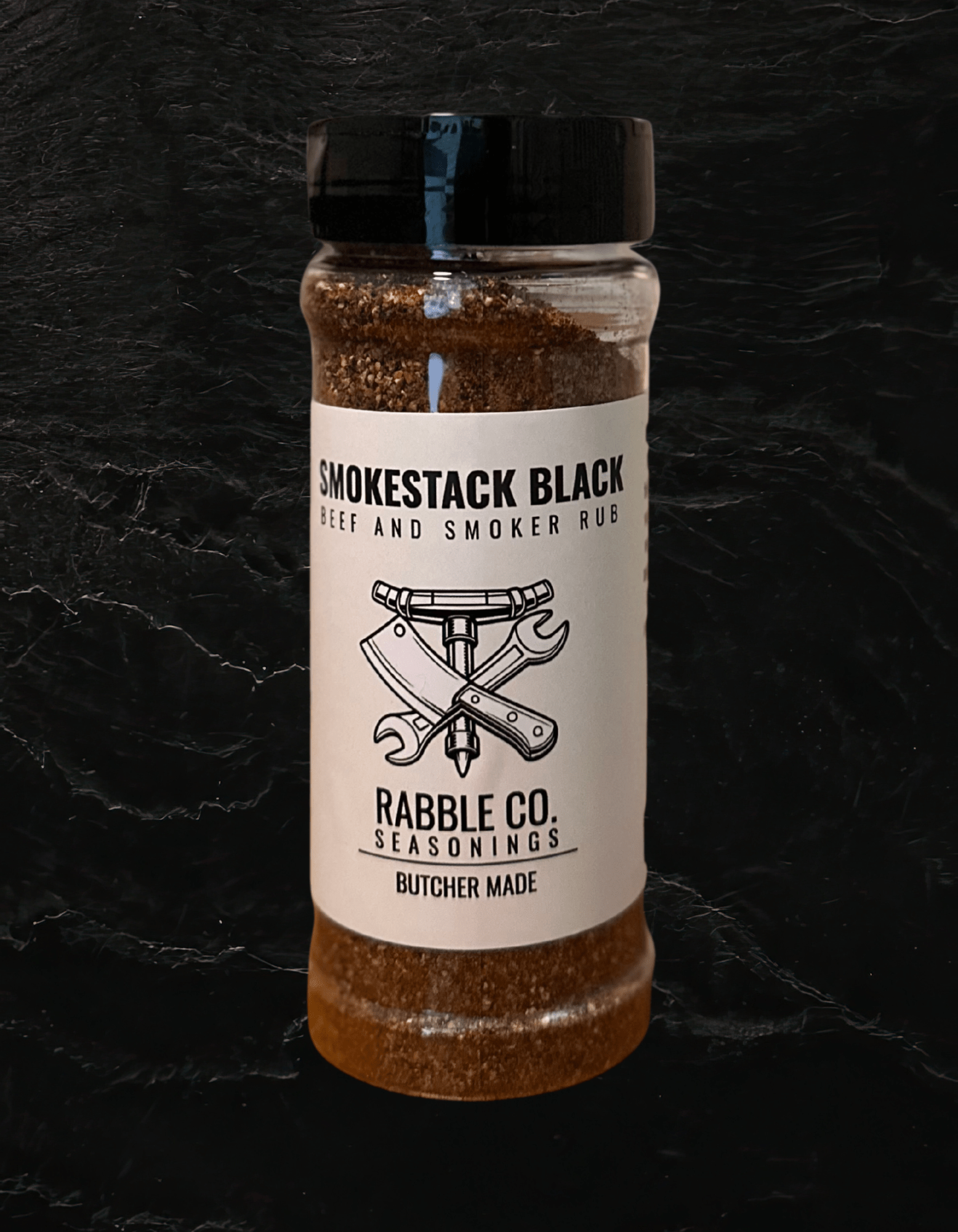Smokestack Black bold BBQ rub, small-batch craft seasoning by Rabble Co.