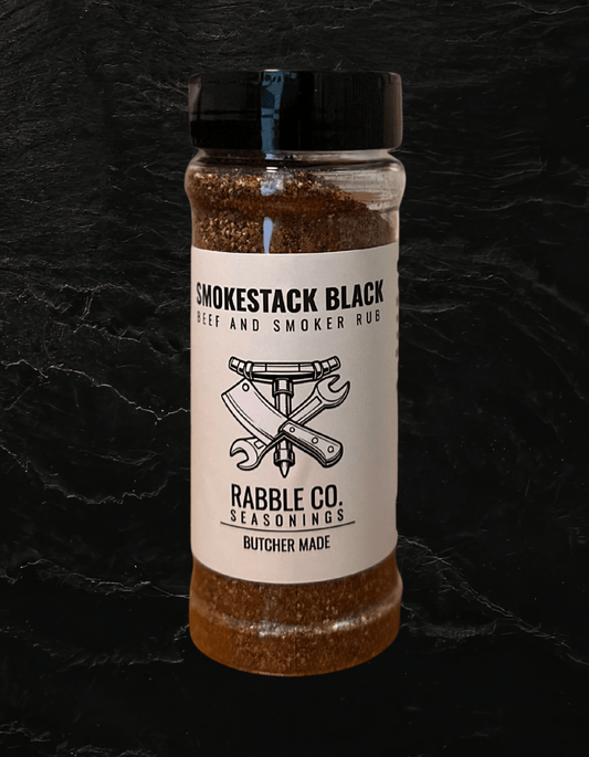 Smokestack Black bold BBQ rub, small-batch craft seasoning by Rabble Co.