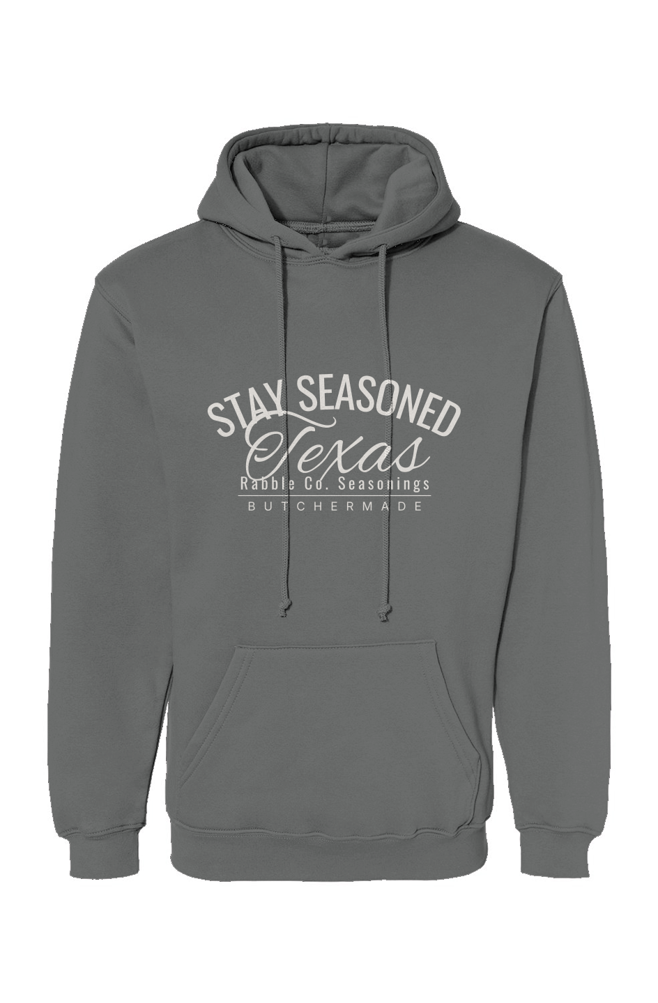 Stay Seasoned Texas BBQ hoodie, USA-made Bayside heavyweight fleece by Rabble Co.