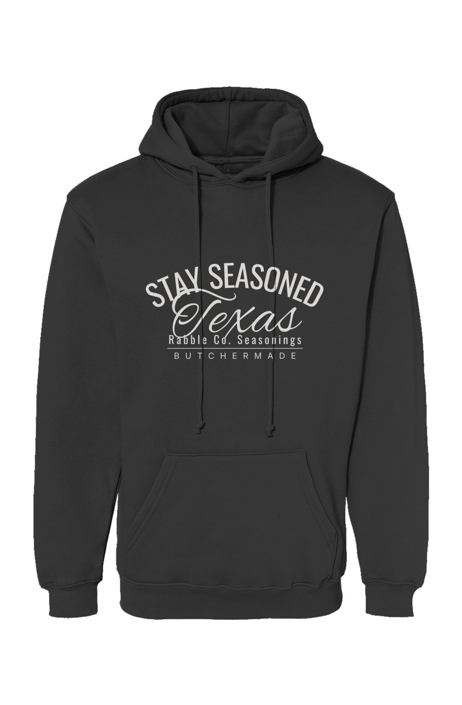 Stay Seasoned Texas BBQ hoodie, USA-made Bayside heavyweight fleece by Rabble Co.