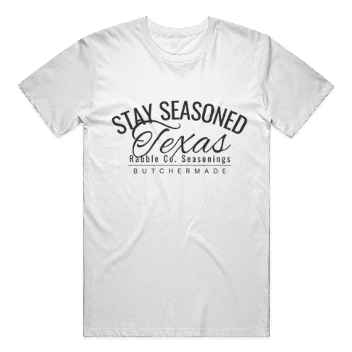 Stay Seasoned Texas BBQ t-shirt, USA-made Bayside cotton tee by Rabble Co.