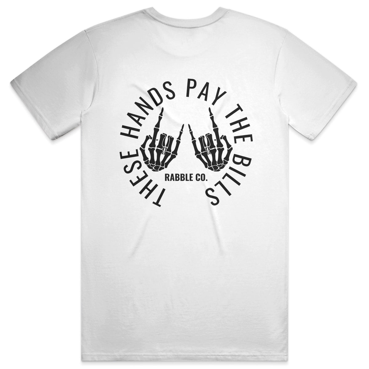 These Hands skilled trades t-shirt, USA-made Bayside cotton tee by Rabble Co.