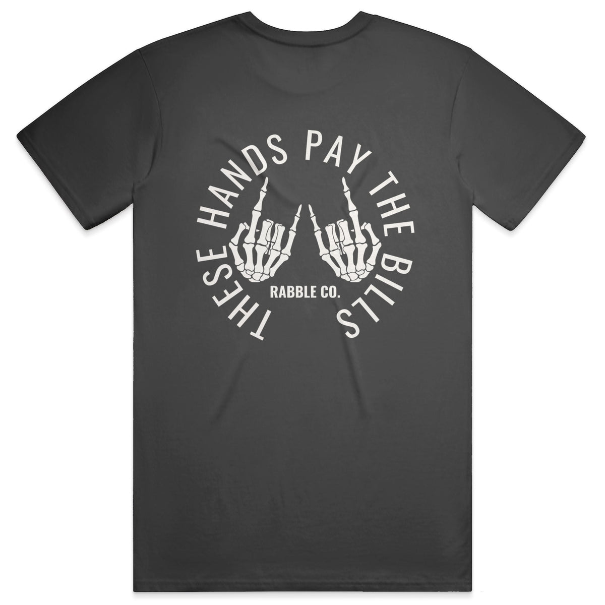 These Hands skilled trades t-shirt, USA-made Bayside cotton tee by Rabble Co.